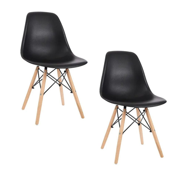Set 2 Silla De Comedor Eames De Polipropileno Y Madera Negro