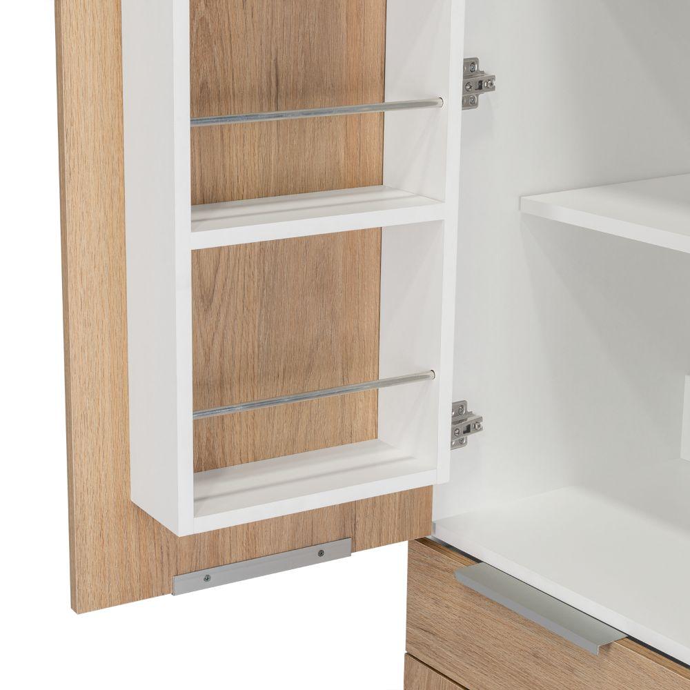 Alacena Amir, Blanco y Beige, con Una Puerta Abatible con Almacenamiento Extra y Patas de Acero - VIRTUAL MUEBLES