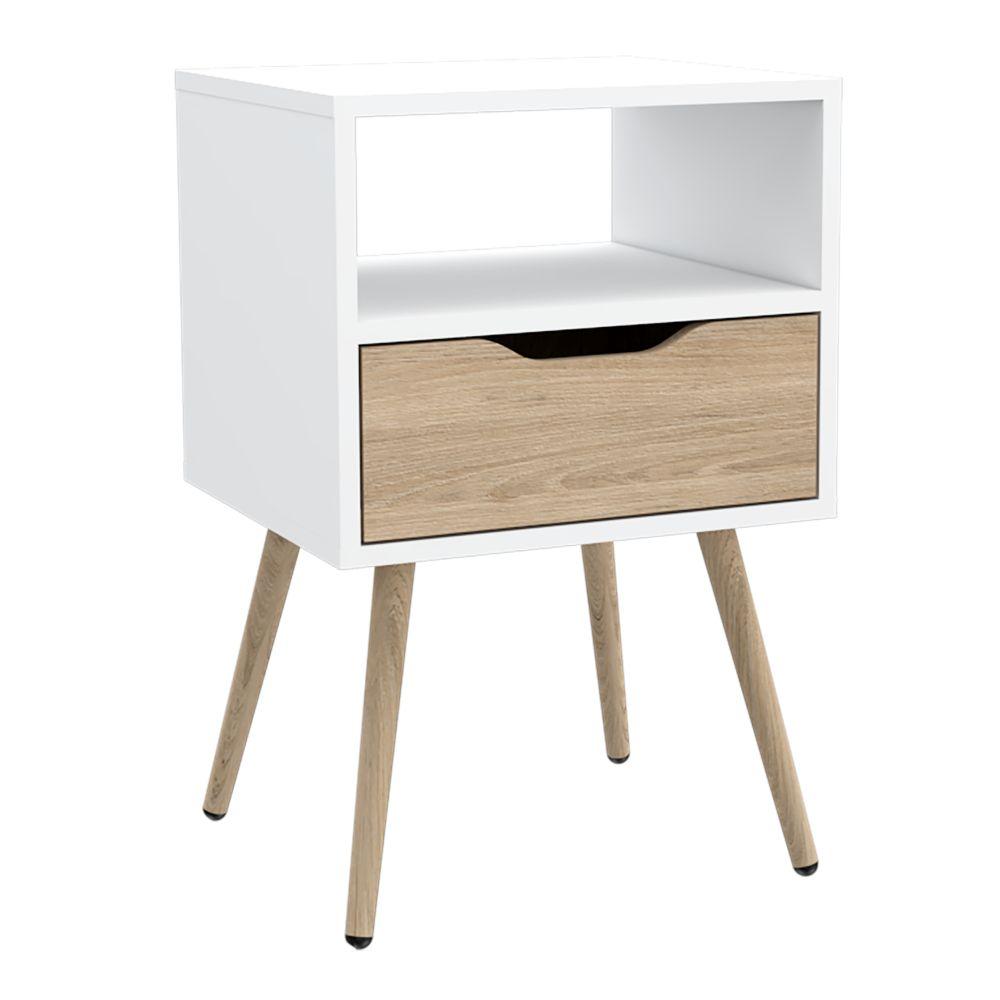 Mesa de Noche Alesio color Blanco y Beige para Habitación.