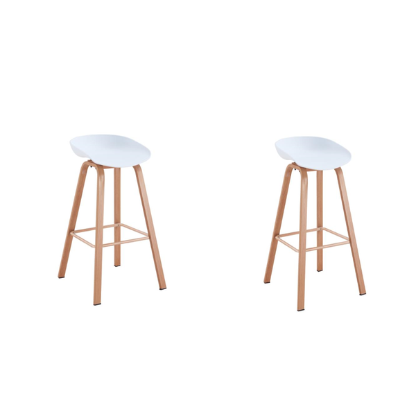 Kit de Dos Sillas Bar Dary, Blanco y Café Claro, con base metal y diseño moderno