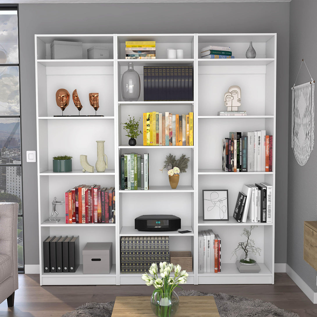Combo de Bibliotecas Home, Blanco Incluye Tres Bibliotecas sin puertas y Tres Complementos - VIRTUAL MUEBLES