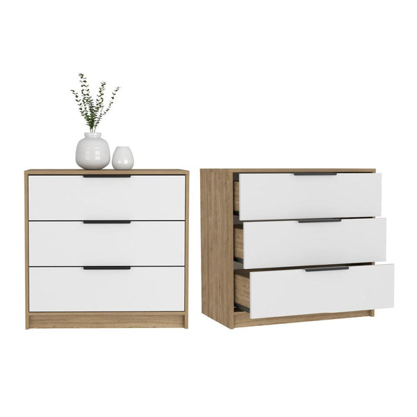 Organizador Wesley, Miel Blanco, con Tres Cajones Organizadores y Manijas Metálicas ZF X2 - VIRTUAL MUEBLES