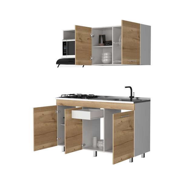 Cocina Integral Deneb, Café Claro y Blanco,  Incluye Mesón Derecho