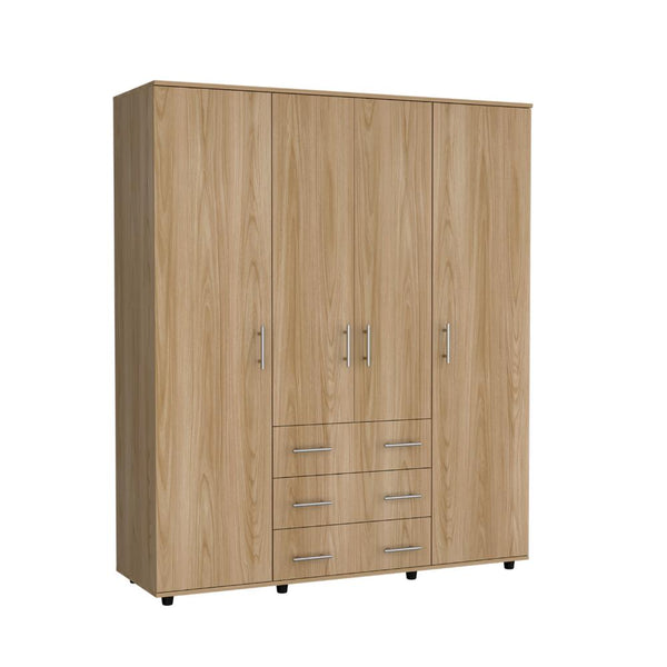 Closet Fontana, Fresno Europeo y Blanco, con Cuatro Tubos Para Colgar Ropa y Zapatero En La Parte Inferior