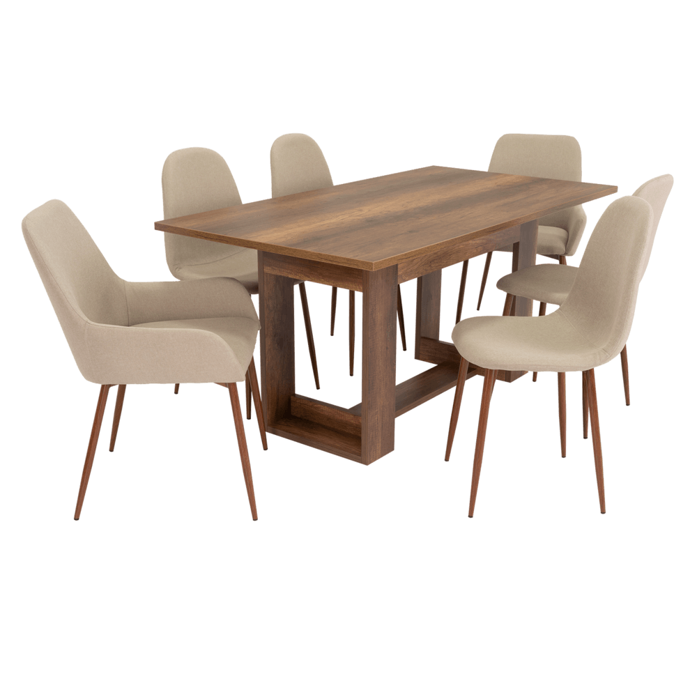 Combo Comedor Sonora, Cobre, Café Claro y Chocolate, Incluye Comedor y 6 Sillas - VIRTUAL MUEBLES