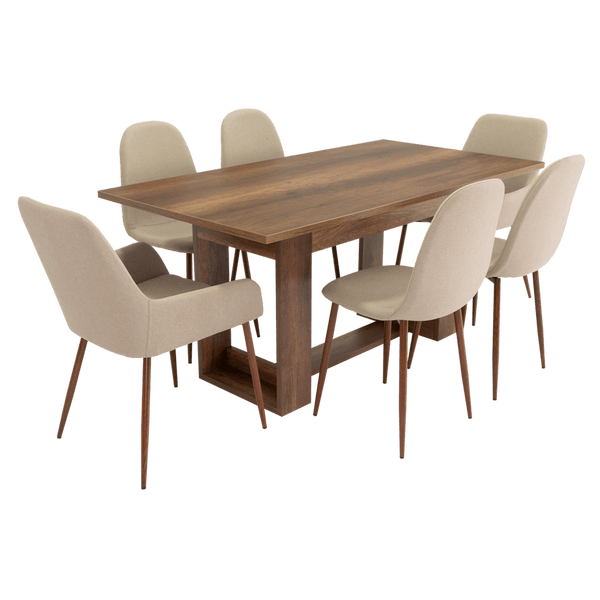 Combo Comedor Sonora, Cobre, Café Claro y Chocolate, Incluye Comedor y 6 Sillas - VIRTUAL MUEBLES