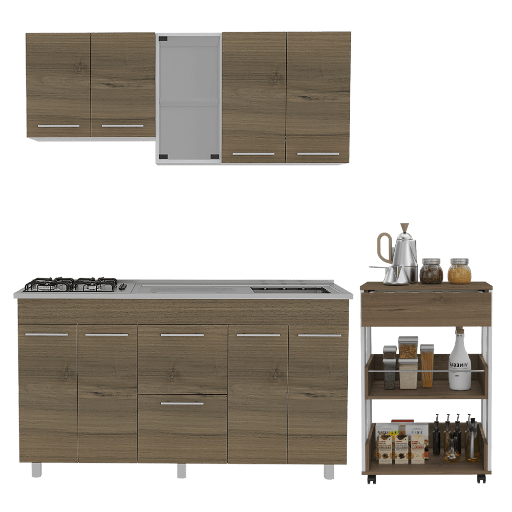 Combo para Cocina Almería, Incluye Cocina Integral y Mesa Auxiliar - VIRTUAL MUEBLES