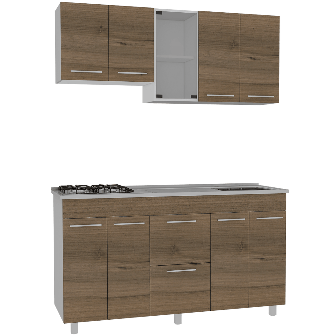 Mueble Multiusos Prada, Moca y Blanco, Incluye Mesón Derecho - VIRTUAL MUEBLES