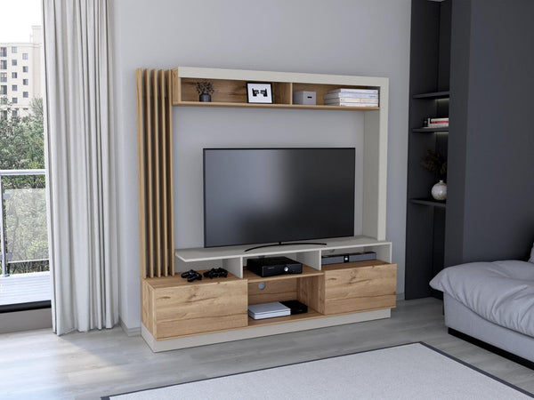 Mesa Para Tv Bromley, Toquilla y Café Claro, con Espacio Para Televisor de Hasta 70 Pulgadas