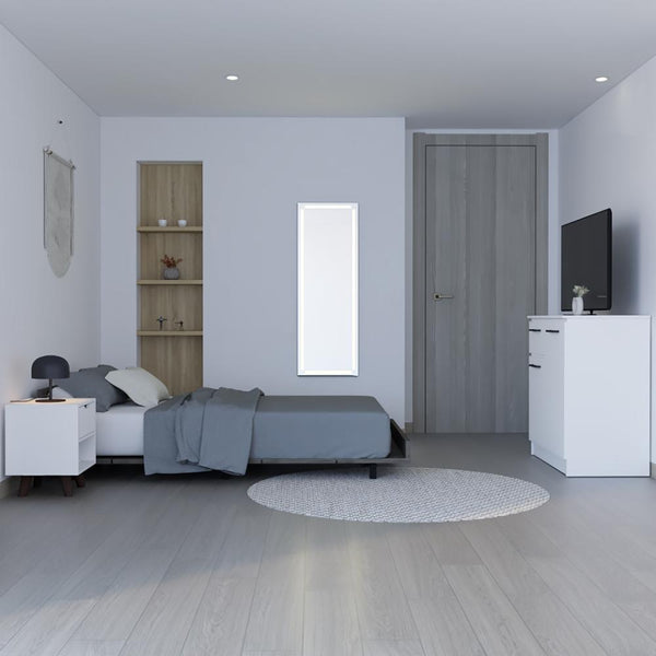Combo Para Habitación Gema, Incluye Cama - Colchón - Organizador - Mesa de Noche y Espejo