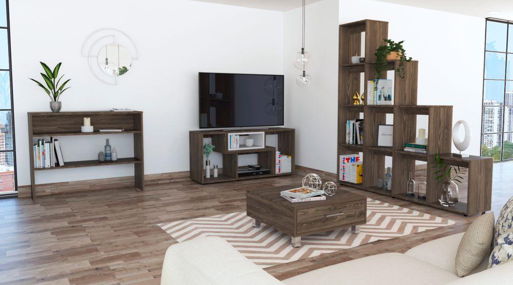 Combo Para Sala Juno, Incluye Mesa Para Tv Biblioteca Escalera Mesa Auxiliar Y Mesa De Centro.