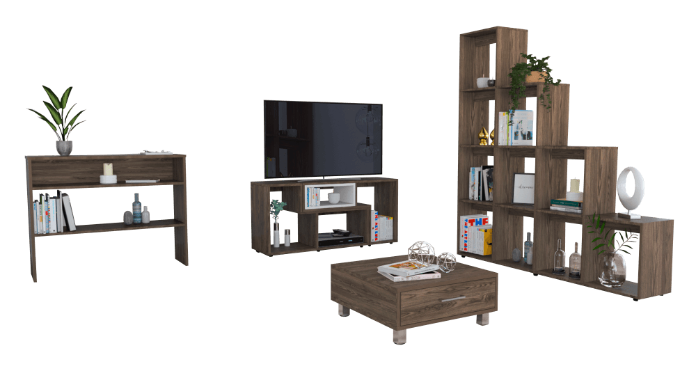 Combo Para Sala Juno, Incluye Mesa Para Tv Biblioteca Escalera Mesa Auxiliar Y Mesa De Centro.