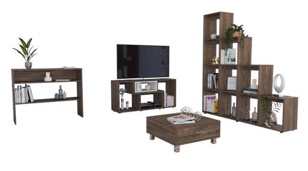 Combo Para Sala Juno, Incluye Mesa Para Tv Biblioteca Escalera Mesa Auxiliar Y Mesa De Centro.