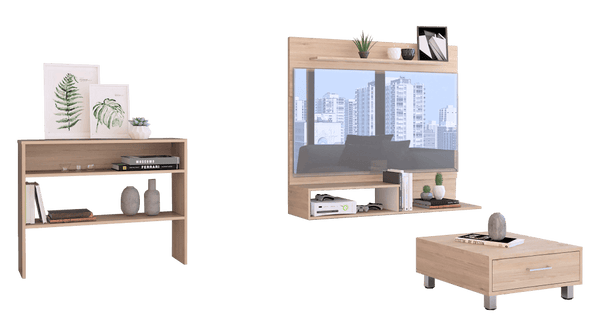 Combo Para Sala Pinamar, Incluye Panel Tv Mesa Auxiliar Y Mesa De Centro.
