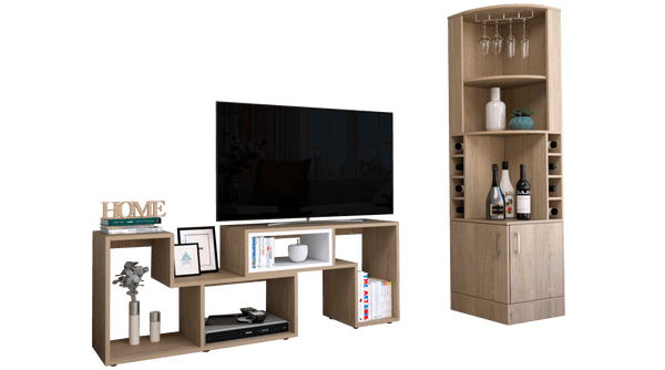 Combo Para Sala Emmen, Incluye Bar Esquinero Y Mesa Para Tv.