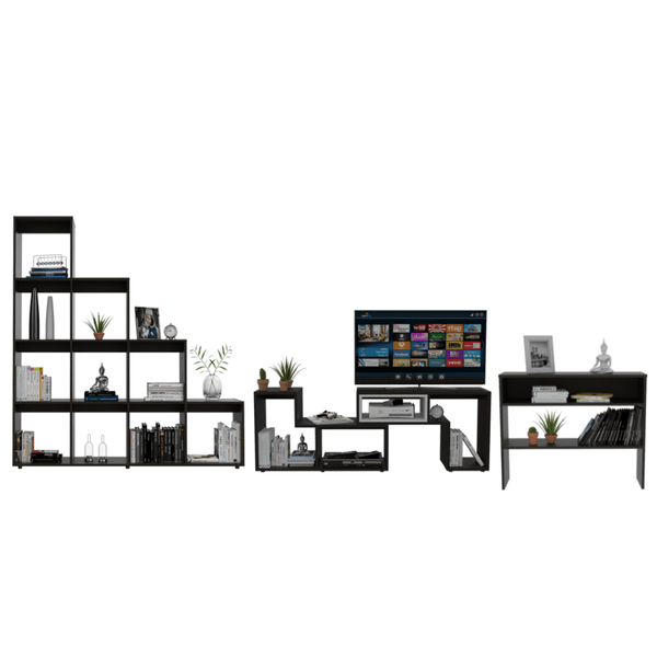 Combo Para Sala Velez, Incluye Mesa Para Tv Biblioteca Escalera Y Mesa Auxiliar.