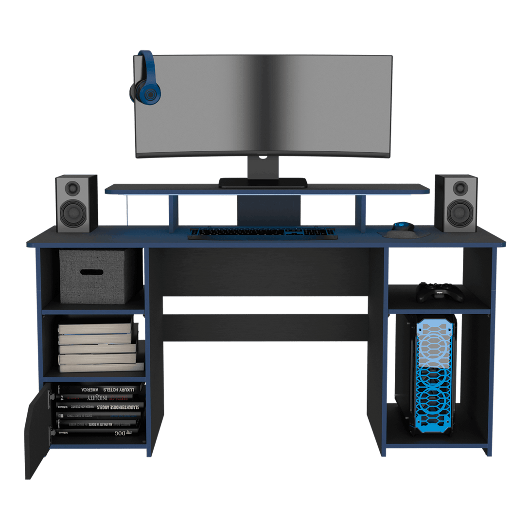 Combo Gamer , Wengue y Negro, Incluye Escritorio bordo Azul y Silla Gamer - VIRTUAL MUEBLES