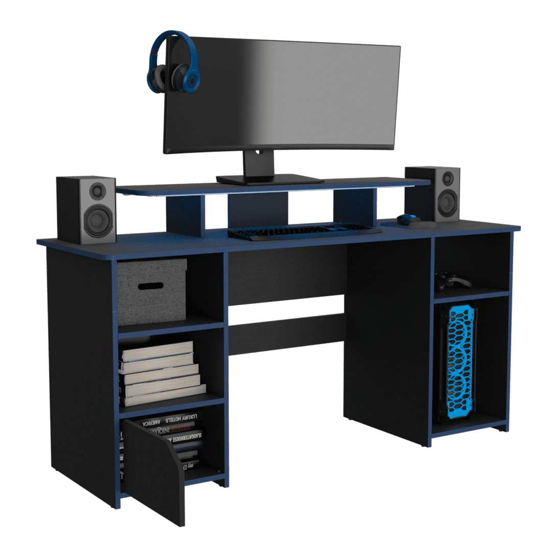 Combo Gamer , Wengue y Negro, Incluye Escritorio bordo Azul y Silla Gamer - VIRTUAL MUEBLES