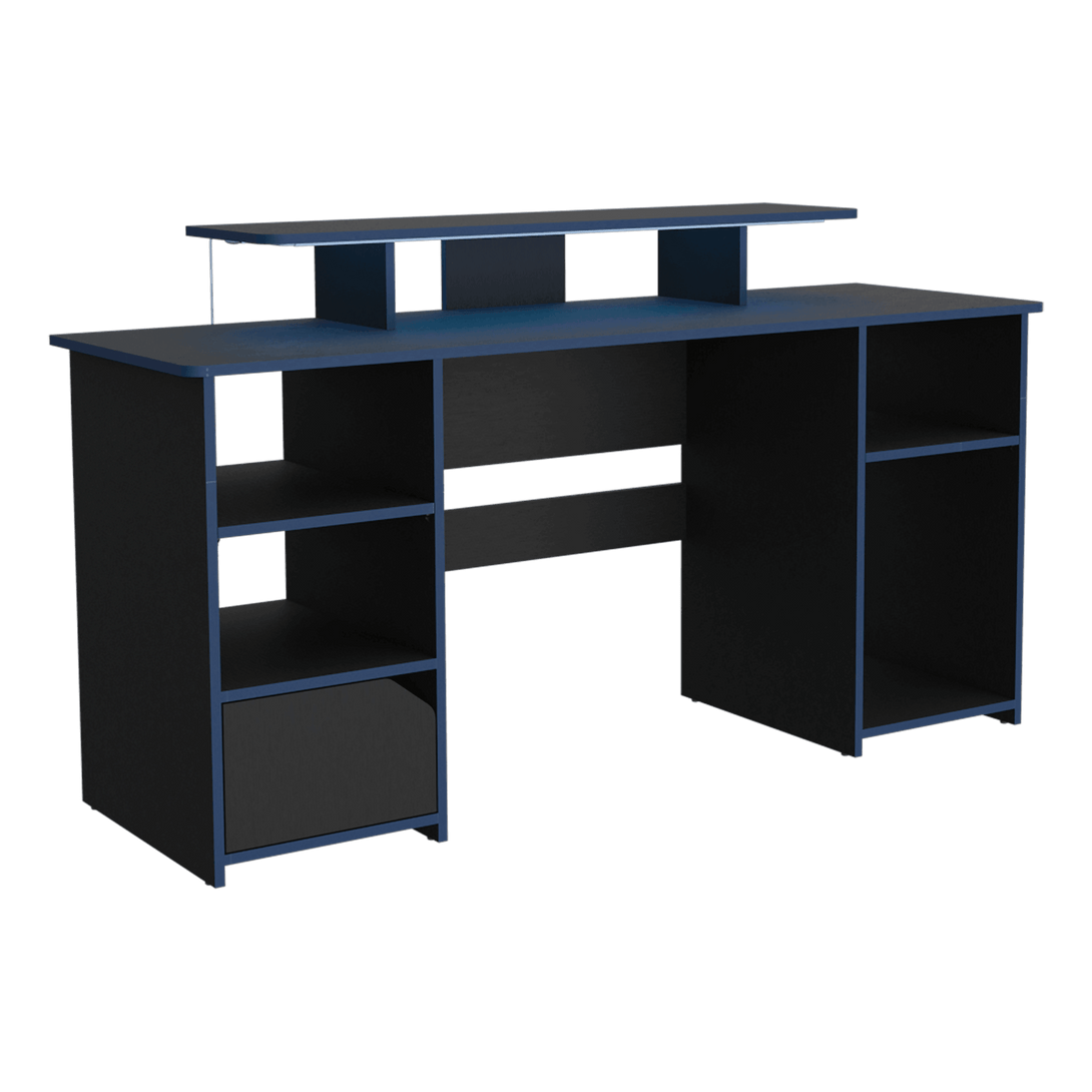 Combo Gamer , Wengue y Negro, Incluye Escritorio bordo Azul y Silla Gamer - VIRTUAL MUEBLES