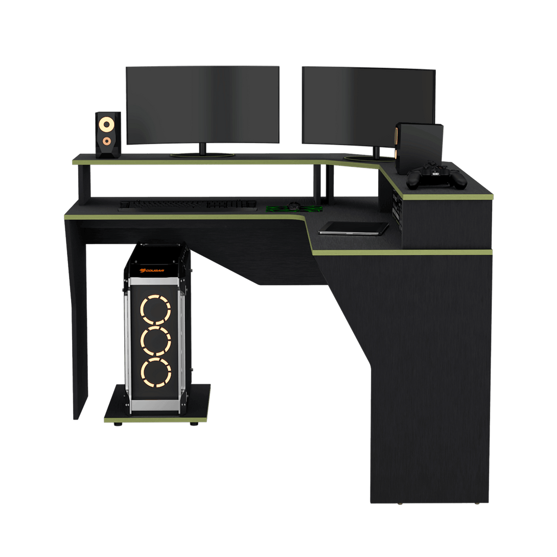 Combo Gamer , Wengue y Negro, Incluye Escritorio bordo Verde y Silla Gamer - VIRTUAL MUEBLES