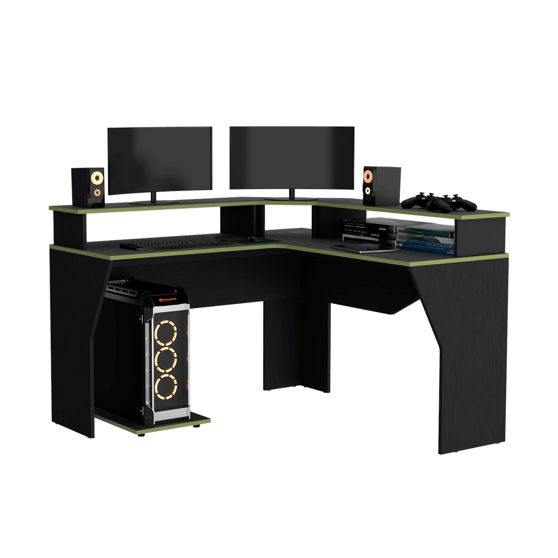 Combo Gamer , Wengue y Negro, Incluye Escritorio bordo Verde y Silla Gamer - VIRTUAL MUEBLES