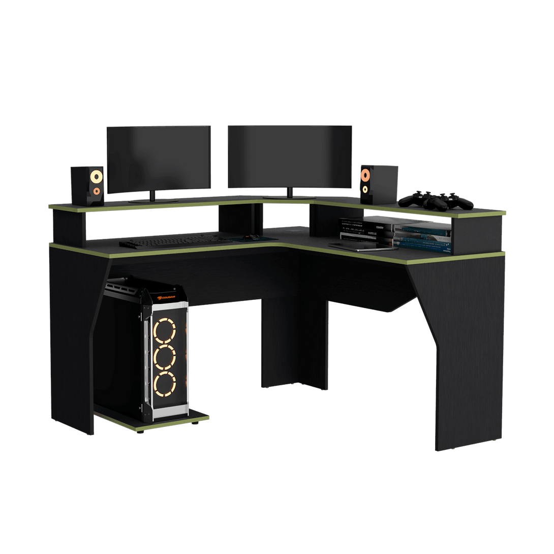 Combo Gamer , Wengue y Negro, Incluye Escritorio bordo Verde y Silla Gamer - VIRTUAL MUEBLES