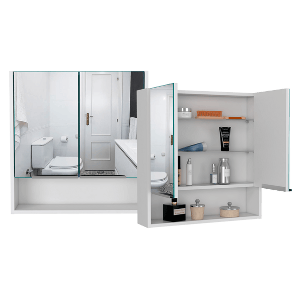 Gabinete de Baño Rawana, Blanco, Incluye Espejo y Entrepaños Para Guardar Objetos de Aseo  ZF X2