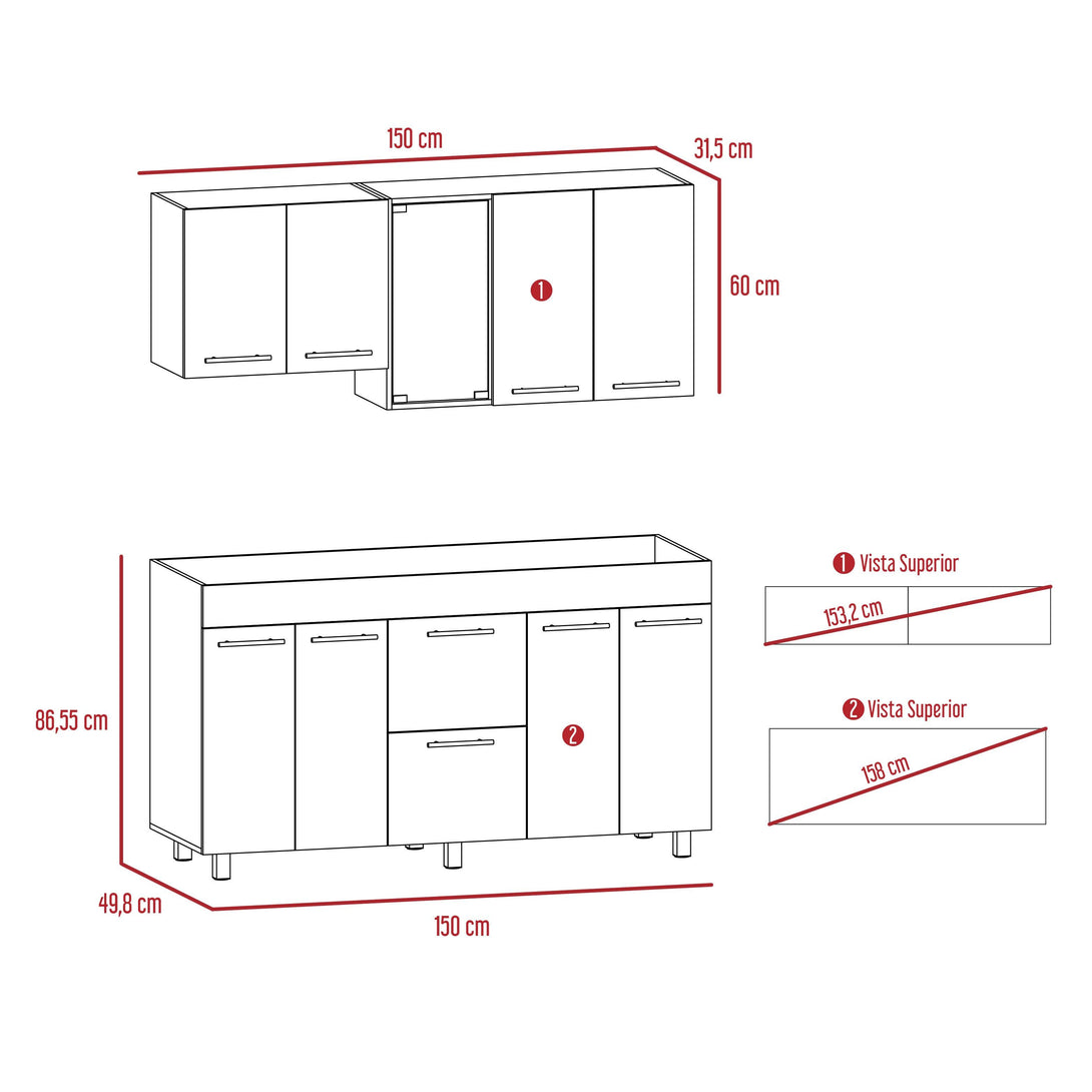Combo para Cocina Almería, Incluye Cocina Integral y Mesa Auxiliar - VIRTUAL MUEBLES