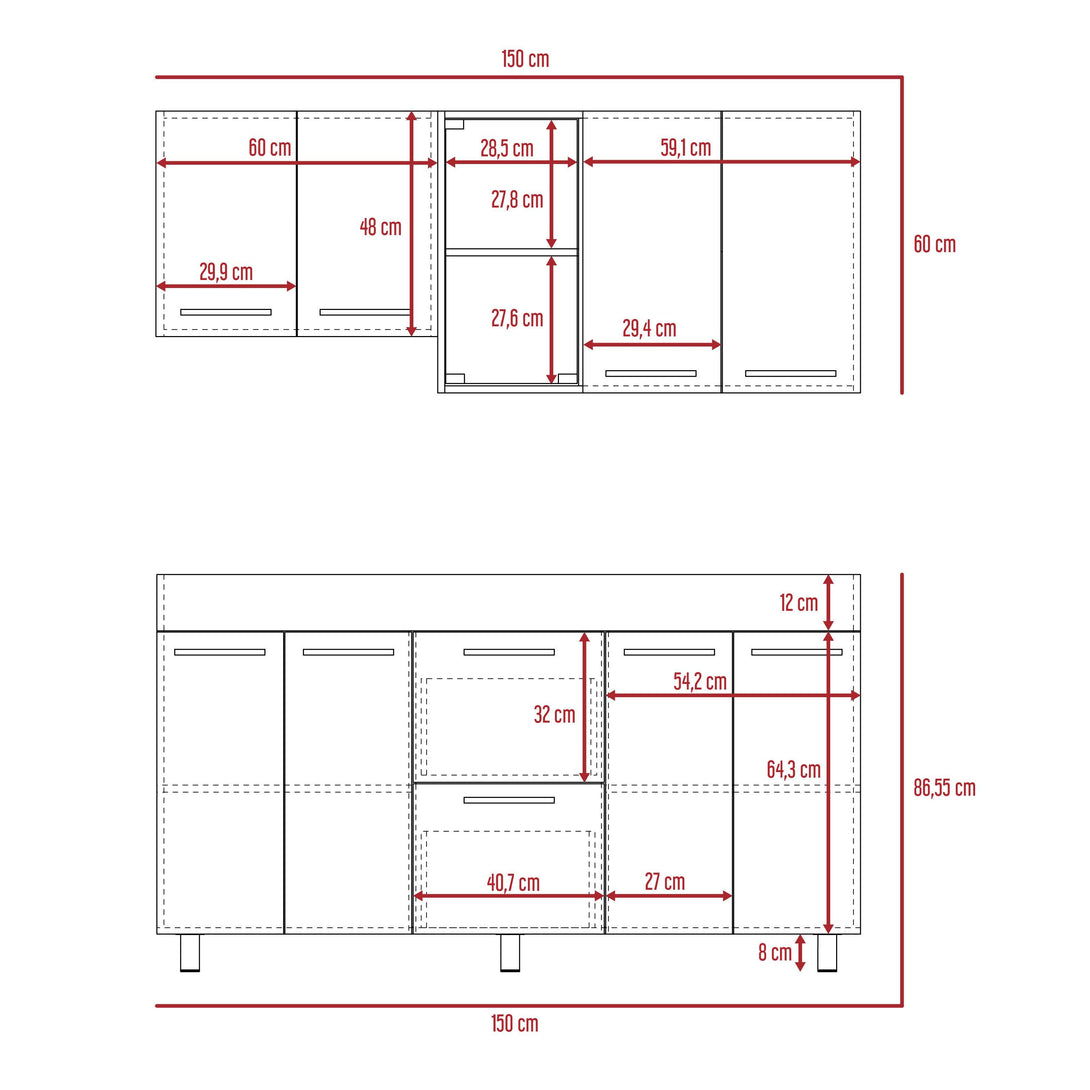 Combo para Cocina Almería, Incluye Cocina Integral y Mesa Auxiliar - VIRTUAL MUEBLES