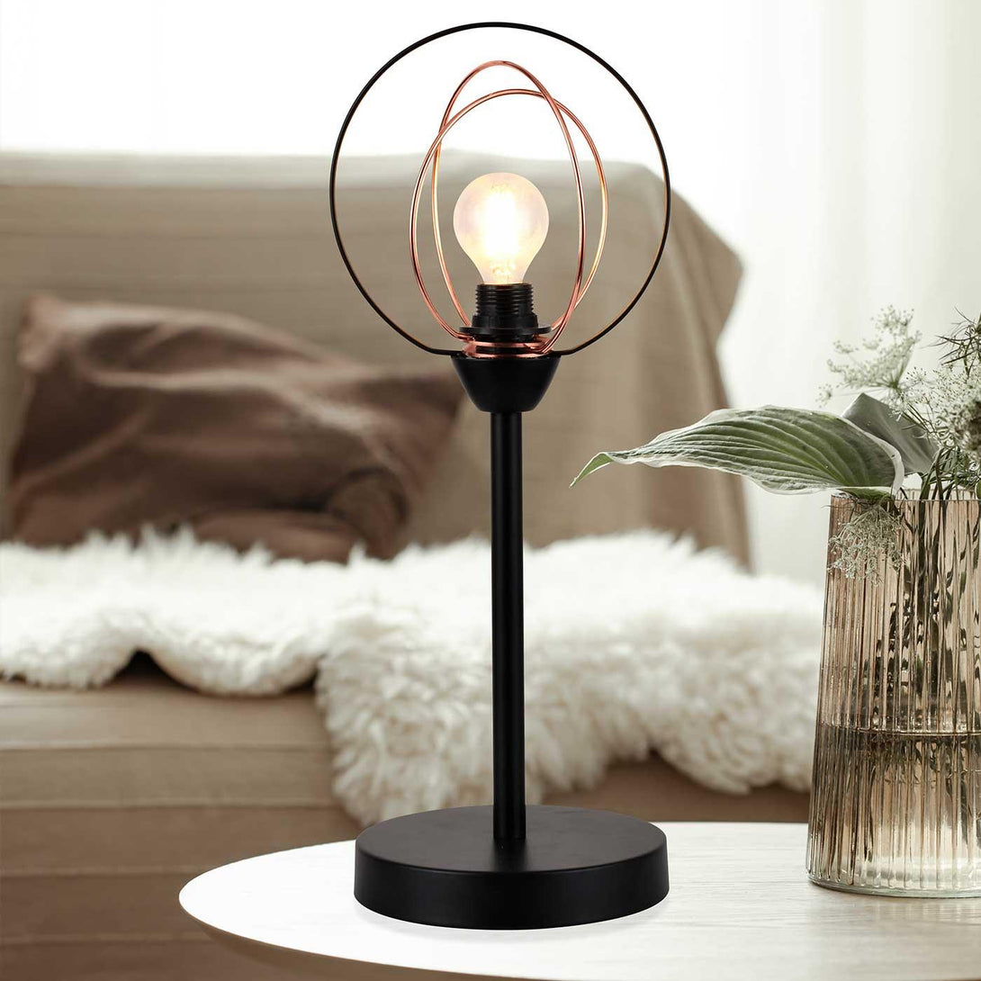 Lámpara de Mesa Aros, Negro y Cobre - VIRTUAL MUEBLES