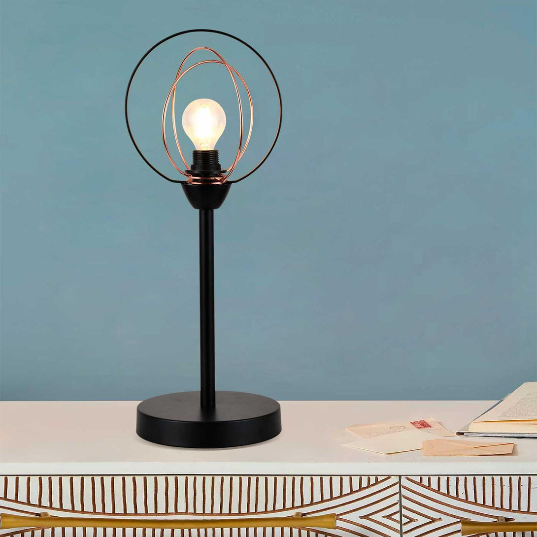 Lámpara de Mesa Aros, Negro y Cobre - VIRTUAL MUEBLES