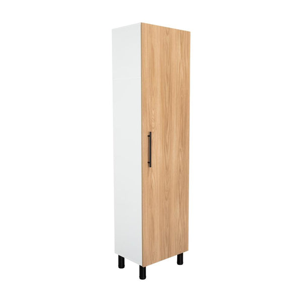 Mueble de Aseo Rayli, Fresno Europeo y Blanco, con espacio objetos de limpieza