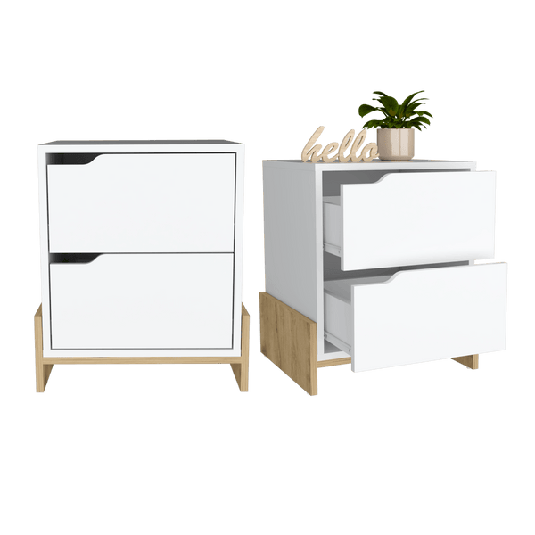 Mesa de Noche Galanto, Blanco Nevado y Macadamia, con Una Puerta Batiente ZF X2