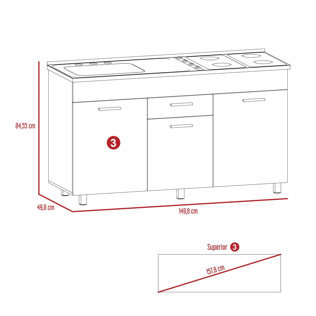 Gabinete Inferior Eris, Gris y Blanco, con multiples entrepaños y amplia superficie. - VIRTUAL MUEBLES