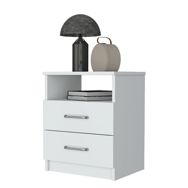 Mesa de Noche Cantabria, Blanco, con Dos Cajones ZF - VIRTUAL MUEBLES