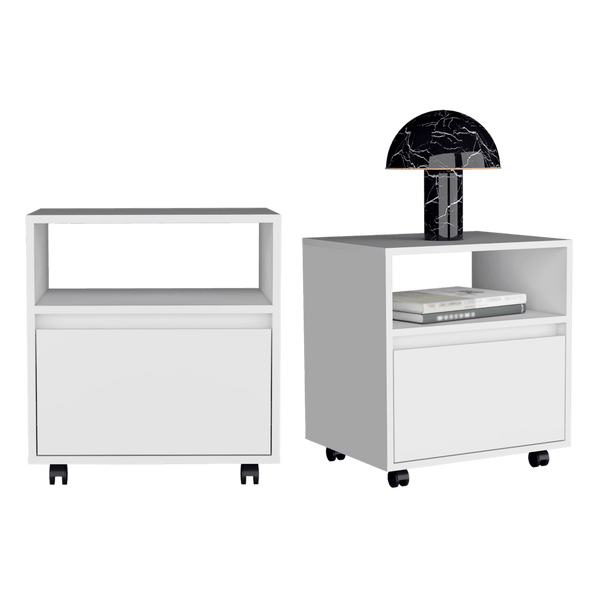 Mesa de Noche Cruella, Blanco Vainilla, con Un Cajón Deslizable X2