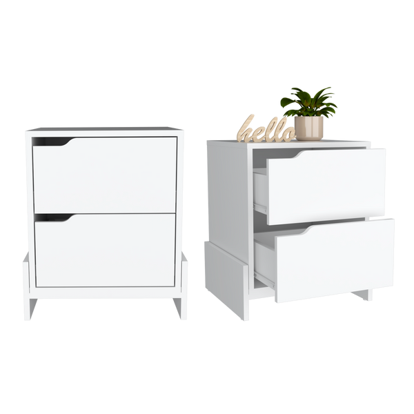 Mesa de Noche Sanda, Blanco Duqueza, con dos cajones y amplio espacio de Almacenamiento ZF X2