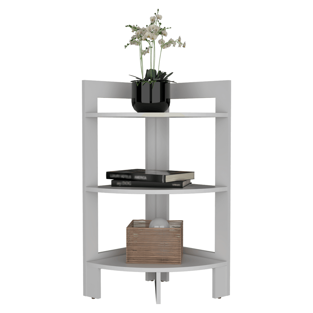 Mesa Auxiliar Esquinera, Athos, Blanco, con Tres Entrepaños - VIRTUAL MUEBLES