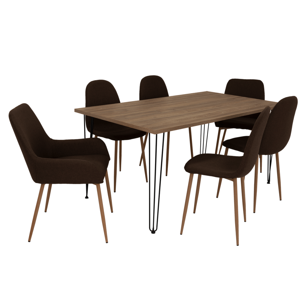 Combo Comedor Bomira, Miel, Chocolate y Café Claro, Incluye Comedor y 6 Sillas - VIRTUAL MUEBLES