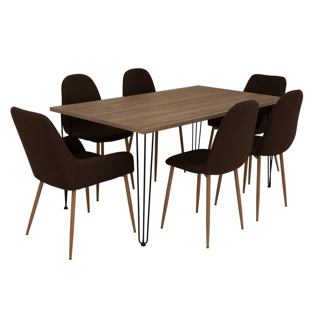 Combo Comedor Bomira, Miel, Chocolate y Café Claro, Incluye Comedor y 6 Sillas - VIRTUAL MUEBLES