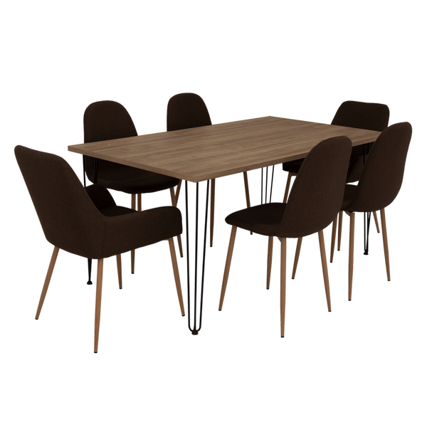 Combo Comedor Bomira, Miel, Chocolate y Café Claro, Incluye Comedor y 6 Sillas - VIRTUAL MUEBLES