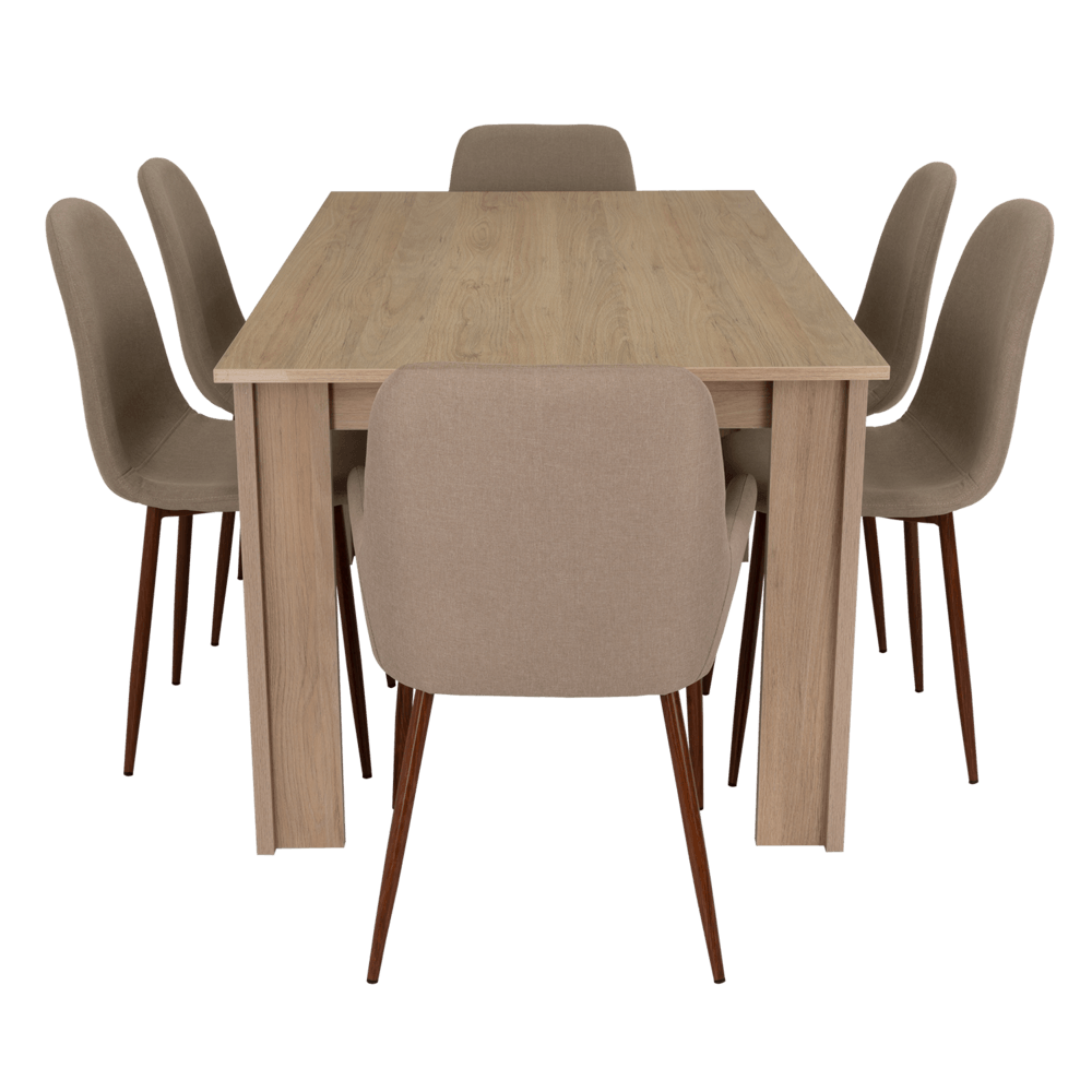 Combo Comedor Limea, Beige, Café Claro y Chocolate, Incluye Comedor y 6 Sillas - VIRTUAL MUEBLES
