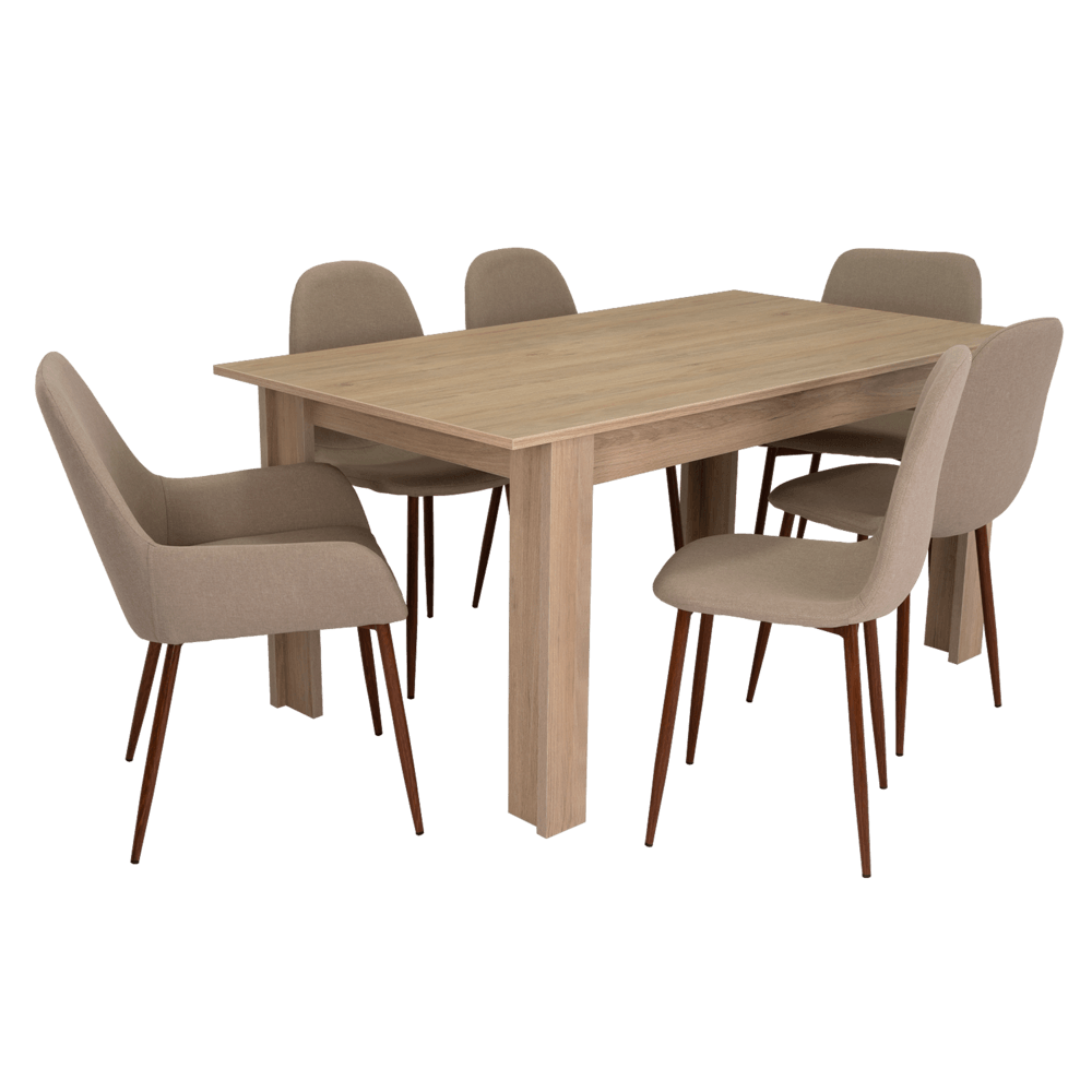 Combo Comedor Limea, Beige, Café Claro y Chocolate, Incluye Comedor y 6 Sillas - VIRTUAL MUEBLES