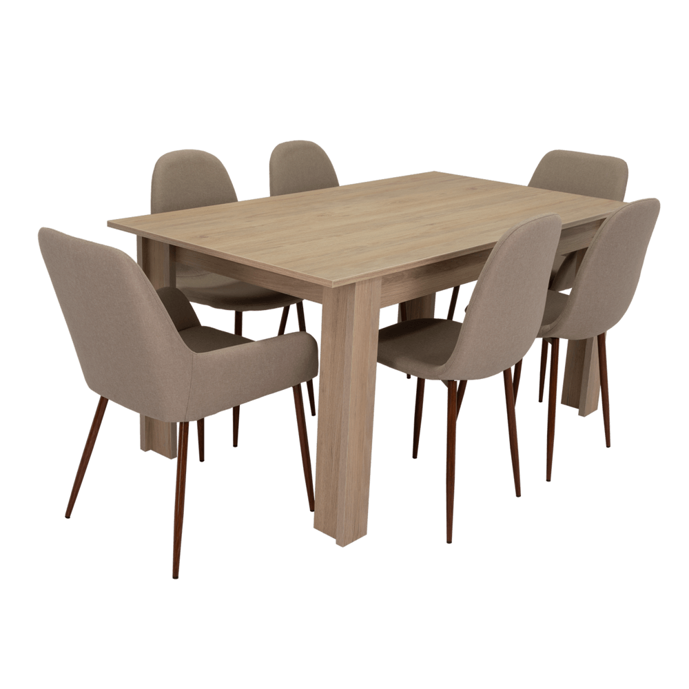 Combo Comedor Limea, Beige, Café Claro y Chocolate, Incluye Comedor y 6 Sillas - VIRTUAL MUEBLES
