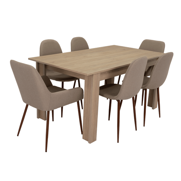 Combo Comedor Limea, Beige, Café Claro y Chocolate, Incluye Comedor y 6 Sillas - VIRTUAL MUEBLES