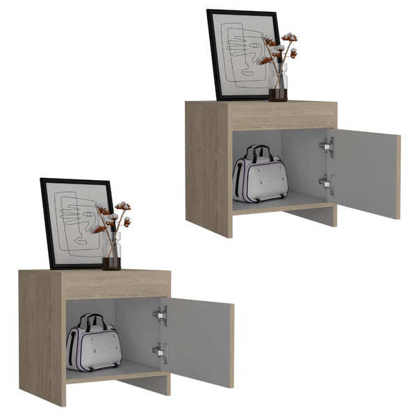 Mesa de Noche Armonía, Beige y Blanco Duqueza, con Un Cajón Organizador y Amplio Espacio X2