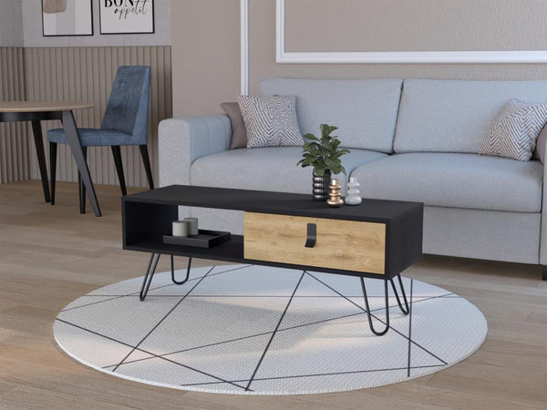 Mesa de Noche Huna, Wengue y Macadamia, Con Espacios Para Colocar Objetos Decorativos ZF