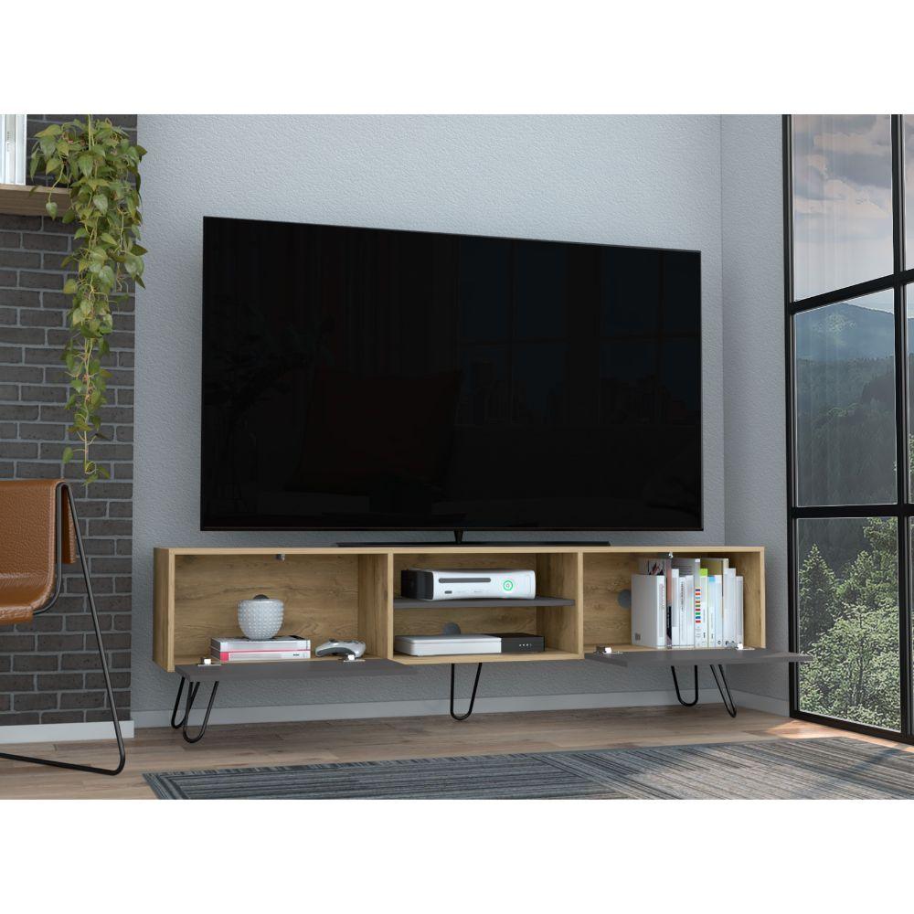 Mesa Para Tv Lara, Macadamia y Plata Oscuro, Para Televisor de 70 Pulgadas ZF - VIRTUAL MUEBLES