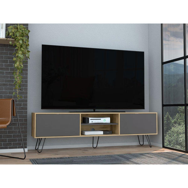 Mesa Para Tv Lara, Macadamia y Plata Oscuro, Para Televisor de 70 Pulgadas ZF - VIRTUAL MUEBLES