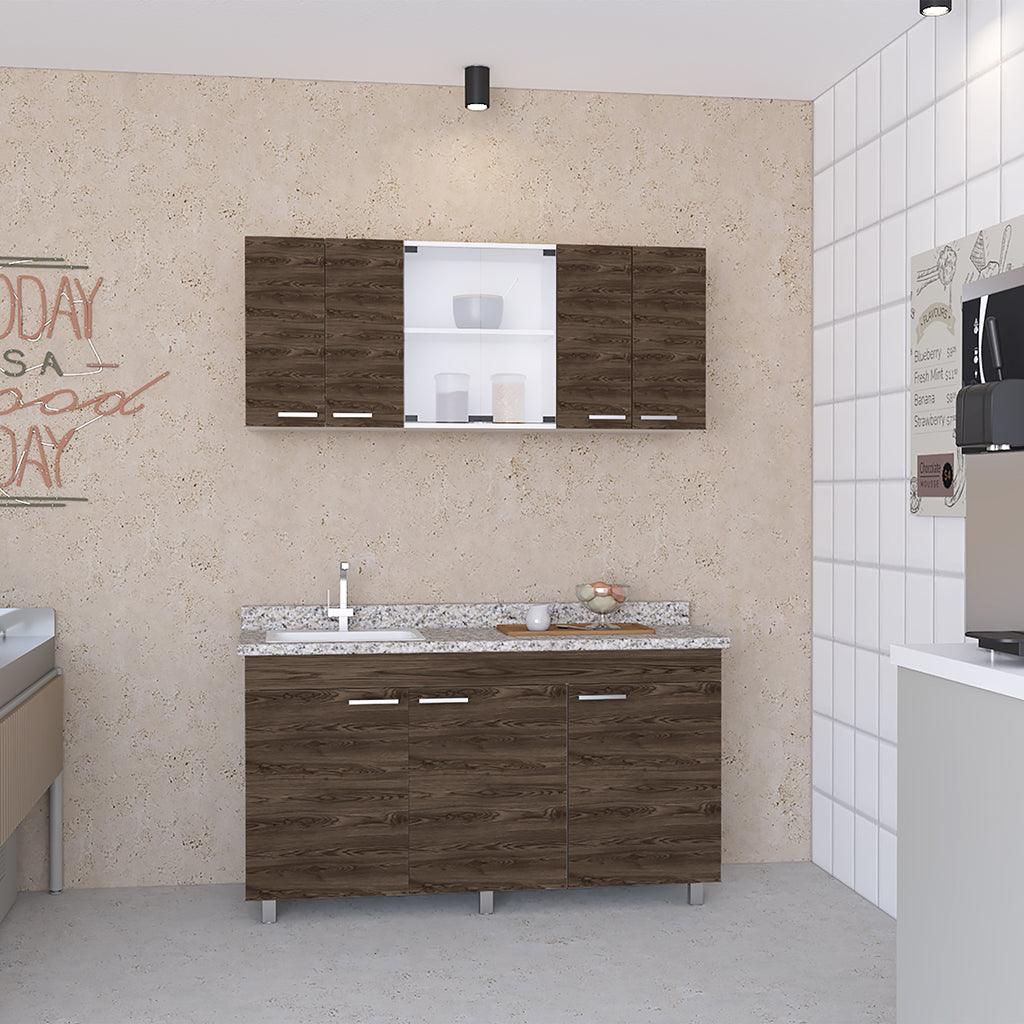 Mueble Multiusos Eris, Chocolate y Blanco, Incluye Mesón Izquierdo Laminado y Lavaplatos - VIRTUAL MUEBLES